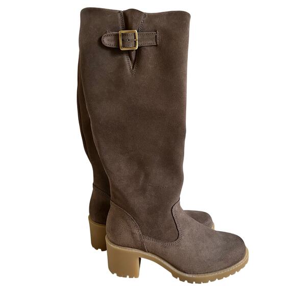 Eric Michael Women's Tall Brown Suede Block Heeled Boots Size 37 6.5 festival - Picture 1 of 8